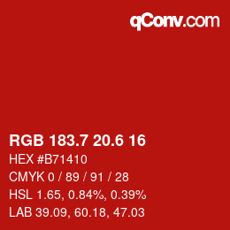カラーコード: RGB 183.7 20.6 16 | qconv.com