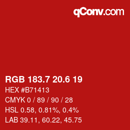 カラーコード: RGB 183.7 20.6 19 | qconv.com