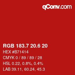 カラーコード: RGB 183.7 20.6 20 | qconv.com