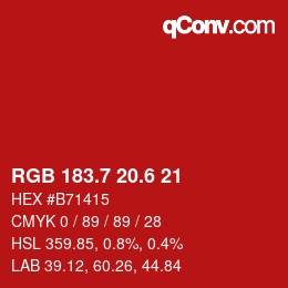 カラーコード: RGB 183.7 20.6 21 | qconv.com