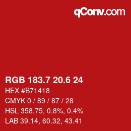 カラーコード: RGB 183.7 20.6 24 | qconv.com