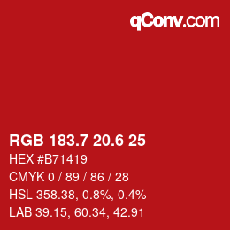 カラーコード: RGB 183.7 20.6 25 | qconv.com