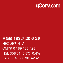 カラーコード: RGB 183.7 20.6 26 | qconv.com