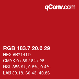 カラーコード: RGB 183.7 20.6 29 | qconv.com