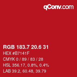 カラーコード: RGB 183.7 20.6 31 | qconv.com