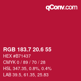 カラーコード: RGB 183.7 20.6 55 | qconv.com