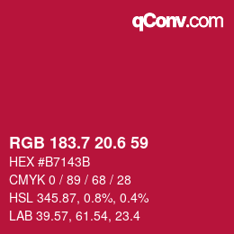 カラーコード: RGB 183.7 20.6 59 | qconv.com