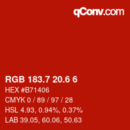 カラーコード: RGB 183.7 20.6 6 | qconv.com