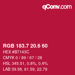カラーコード: RGB 183.7 20.6 60 | qconv.com