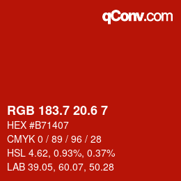 カラーコード: RGB 183.7 20.6 7 | qconv.com