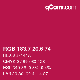 カラーコード: RGB 183.7 20.6 74 | qconv.com