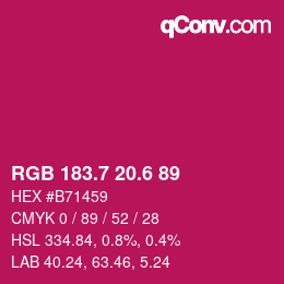 カラーコード: RGB 183.7 20.6 89 | qconv.com