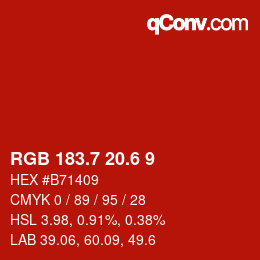 カラーコード: RGB 183.7 20.6 9 | qconv.com