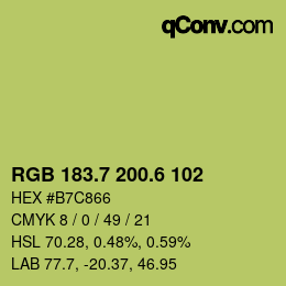カラーコード: RGB 183.7 200.6 102 | qconv.com
