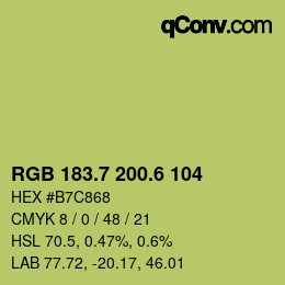 カラーコード: RGB 183.7 200.6 104 | qconv.com