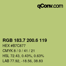 カラーコード: RGB 183.7 200.6 119 | qconv.com