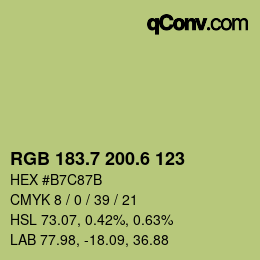 カラーコード: RGB 183.7 200.6 123 | qconv.com