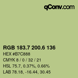 カラーコード: RGB 183.7 200.6 136 | qconv.com