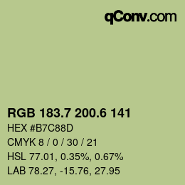 カラーコード: RGB 183.7 200.6 141 | qconv.com