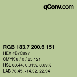 カラーコード: RGB 183.7 200.6 151 | qconv.com