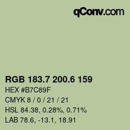 カラーコード: RGB 183.7 200.6 159 | qconv.com