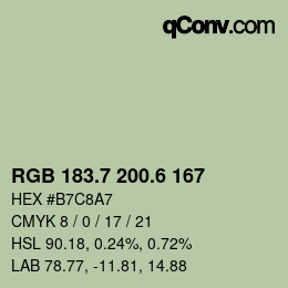 カラーコード: RGB 183.7 200.6 167 | qconv.com