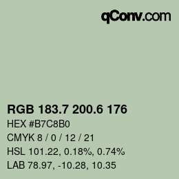 カラーコード: RGB 183.7 200.6 176 | qconv.com