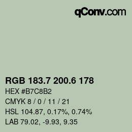 カラーコード: RGB 183.7 200.6 178 | qconv.com