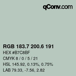 カラーコード: RGB 183.7 200.6 191 | qconv.com