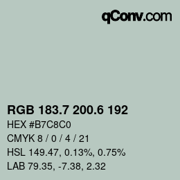 カラーコード: RGB 183.7 200.6 192 | qconv.com