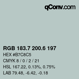 カラーコード: RGB 183.7 200.6 197 | qconv.com
