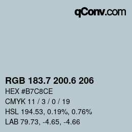 カラーコード: RGB 183.7 200.6 206 | qconv.com