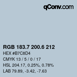 カラーコード: RGB 183.7 200.6 212 | qconv.com