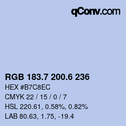 カラーコード: RGB 183.7 200.6 236 | qconv.com