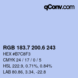 カラーコード: RGB 183.7 200.6 243 | qconv.com