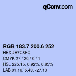 カラーコード: RGB 183.7 200.6 252 | qconv.com