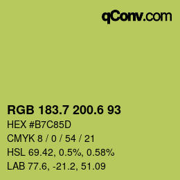 カラーコード: RGB 183.7 200.6 93 | qconv.com