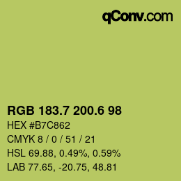カラーコード: RGB 183.7 200.6 98 | qconv.com