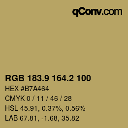 Color code: RGB 183.9 164.2 100 | qconv.com