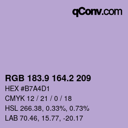 カラーコード: RGB 183.9 164.2 209 | qconv.com