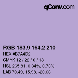 カラーコード: RGB 183.9 164.2 210 | qconv.com