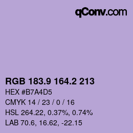 Farbcode: RGB 183.9 164.2 213 | qconv.com