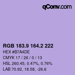 Color code: RGB 183.9 164.2 222 | qconv.com
