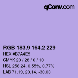 カラーコード: RGB 183.9 164.2 229 | qconv.com