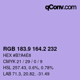 Color code: RGB 183.9 164.2 232 | qconv.com