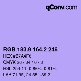 カラーコード: RGB 183.9 164.2 248 | qconv.com