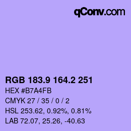 カラーコード: RGB 183.9 164.2 251 | qconv.com