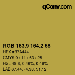 カラーコード: RGB 183.9 164.2 68 | qconv.com