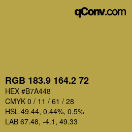 カラーコード: RGB 183.9 164.2 72 | qconv.com