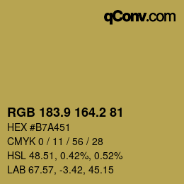 Color code: RGB 183.9 164.2 81 | qconv.com